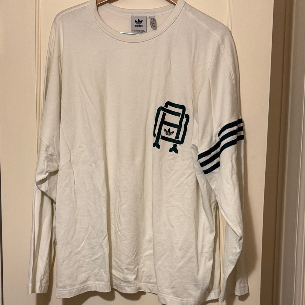 Adidas Cream Long Sleeve Shirt with evergreen Accents 2XL NWOT